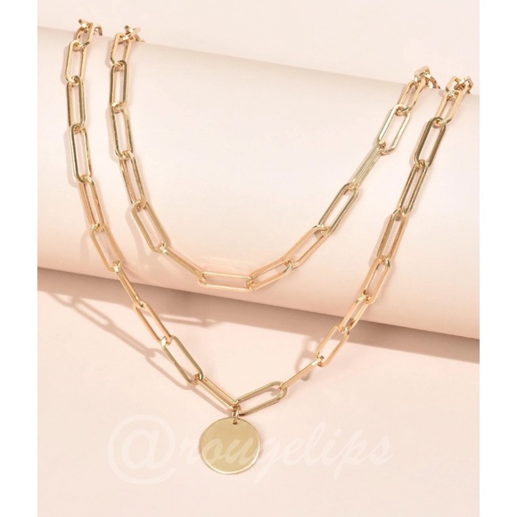 Gold Tone Double Layer Chain with Charm Fashion Necklace - Picture 3 of 10